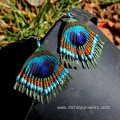Customized Retro Peacock Feather Earring With TurquoiseBead